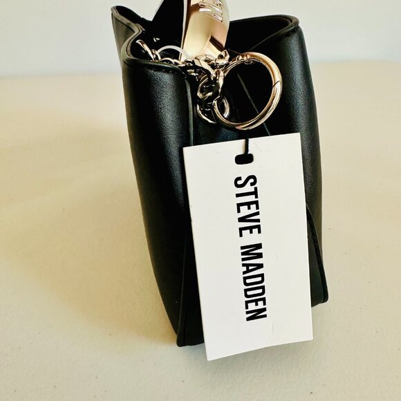 STEVE MADDEN 2-WAY BLACK FAUX LEATHER SATCHEL CROSSBODY BAG $88 - Picture 4 of 9